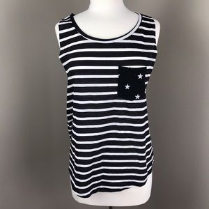 Striped Tank w/ Star Pocket | Stripes | PINK | szL
